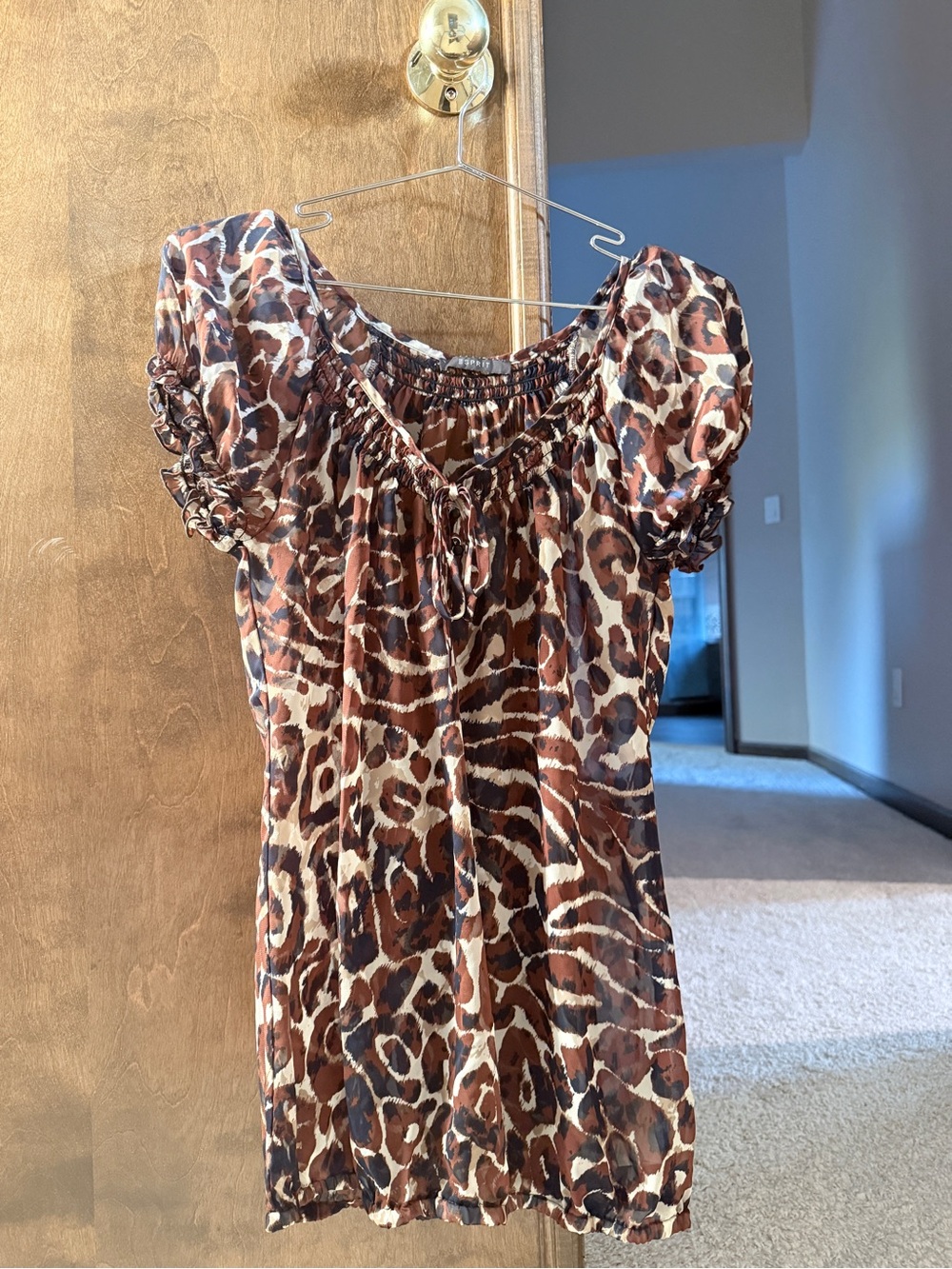 Esprit Brown and Black Leopard-Print Puff Sleeve Tunic